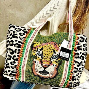 NWT America & Beyond Forestry Leopard Embellished LARGE Tote